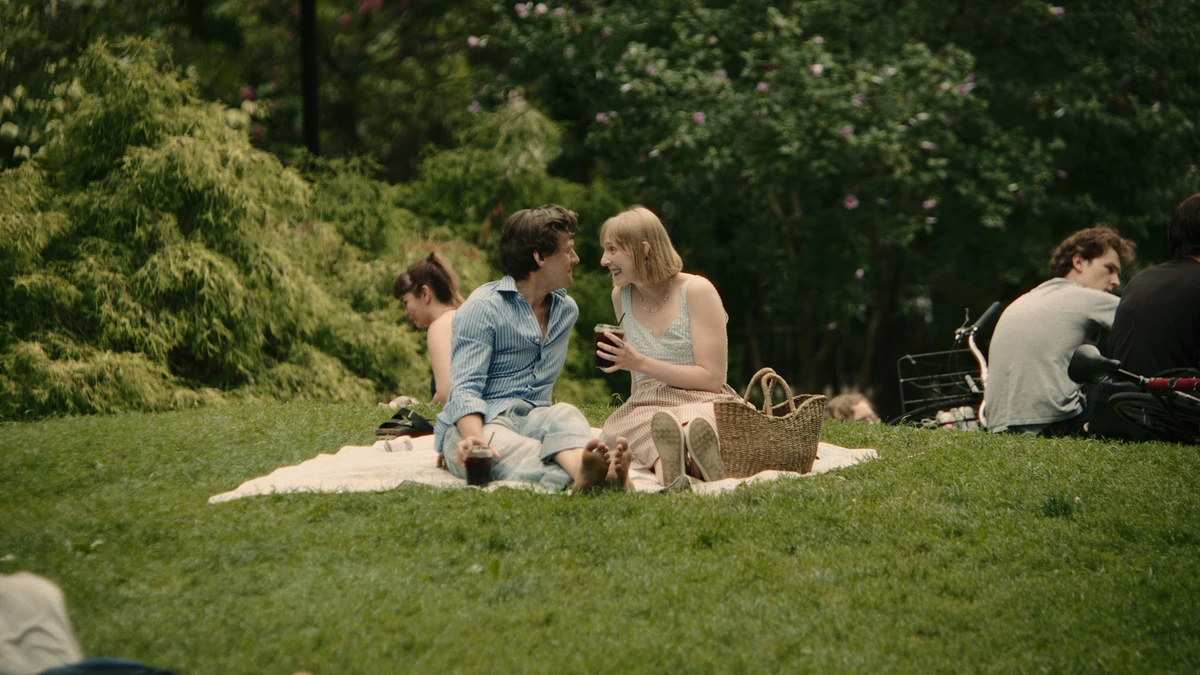 A picnic on the park lawn in full summer sun.